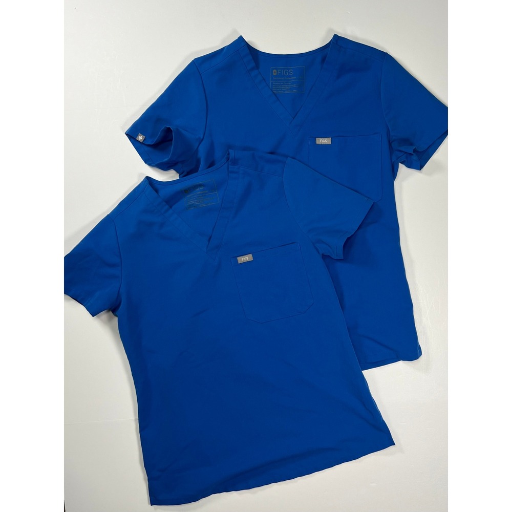 FIGS Scrub Tops Women XS Royal Blue Technical Collection V-Neck Bundle of 2